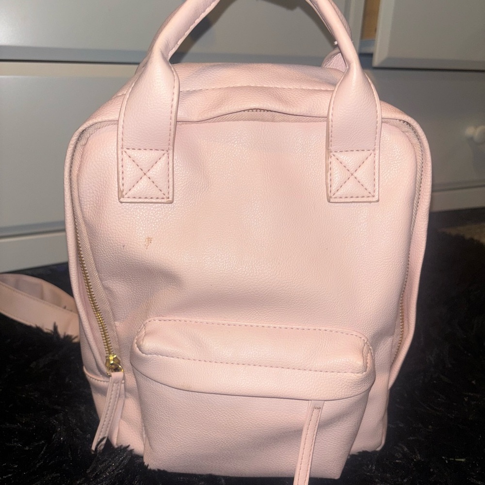 Small Light Pink Women's Backpack With Gold accents